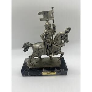 Vintage Pewter Knight On Horse Figurine, Italy, Geniune Marble